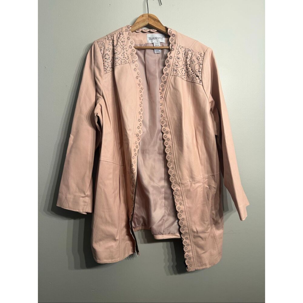 Roaman's Peach Pink Floral Eyelet‎ Full Zip Leather Jacket Plus Size 22W